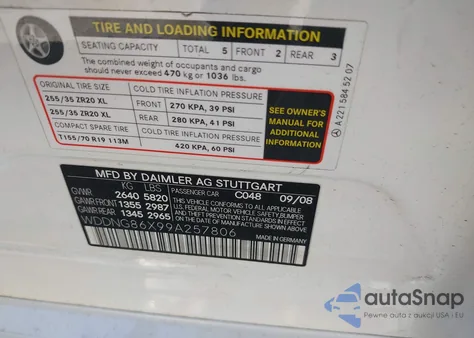 2009 Mercedes-Benz S 550 4Matic z USA, uszkodzony, nr VIN WDDNG86X99A257806